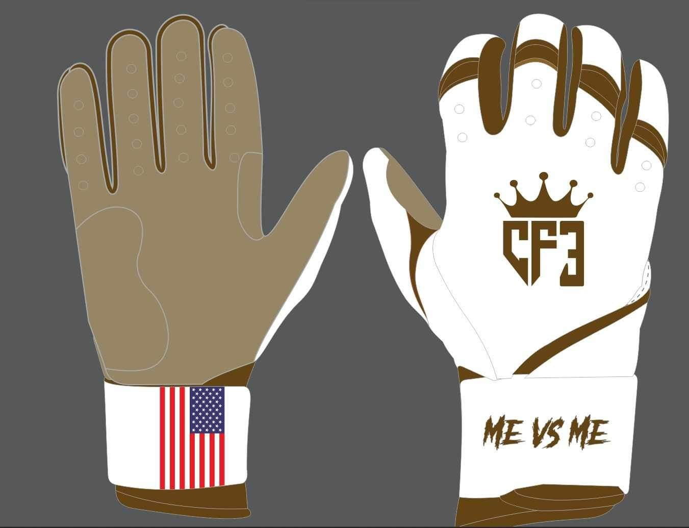 Batting Gloves Long Cuff - White, Gold CF3 Batting Gloves