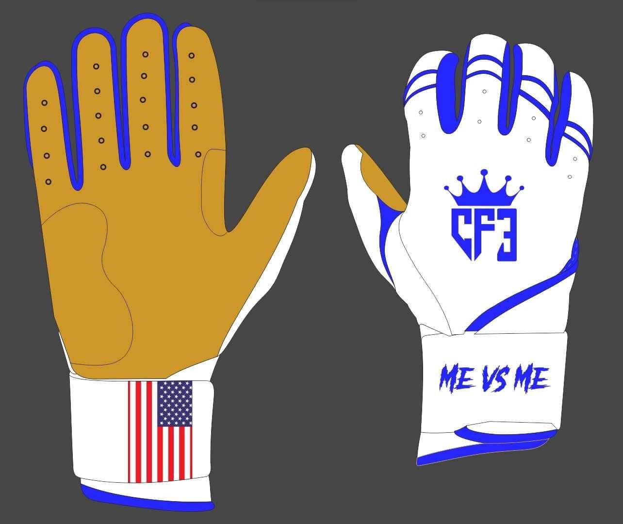 Batting Gloves Long Cuff - White, Royal CF3 Batting Gloves