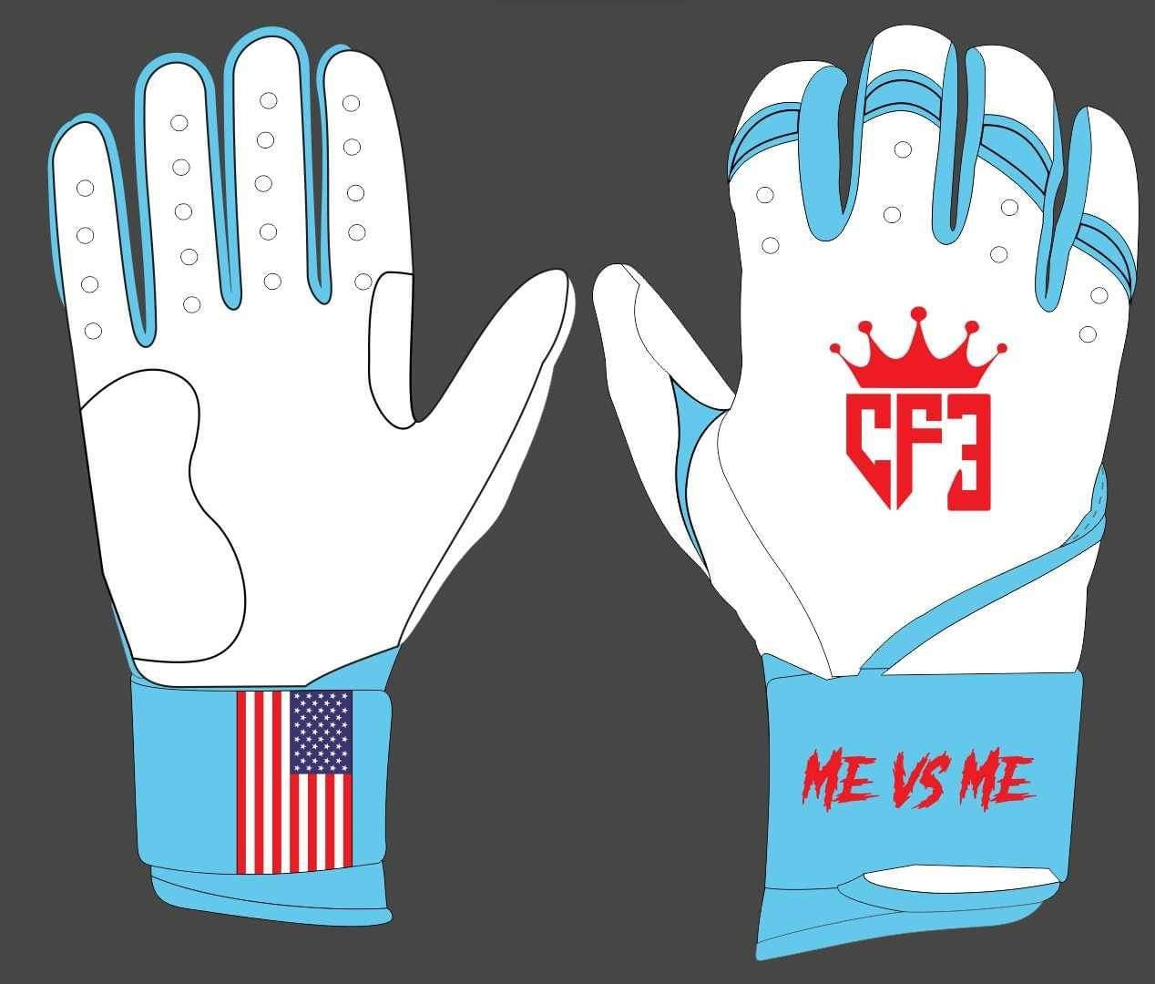 Batting Gloves Long Cuff - White, Baby Blue, Red CF3 Batting Gloves