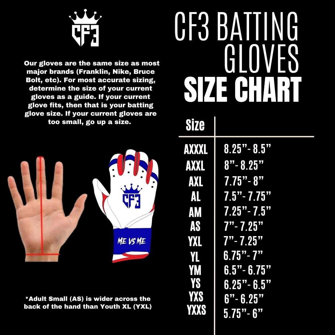 Batting Gloves Long Cuff - Navy, Red, White CF3 Batting Gloves