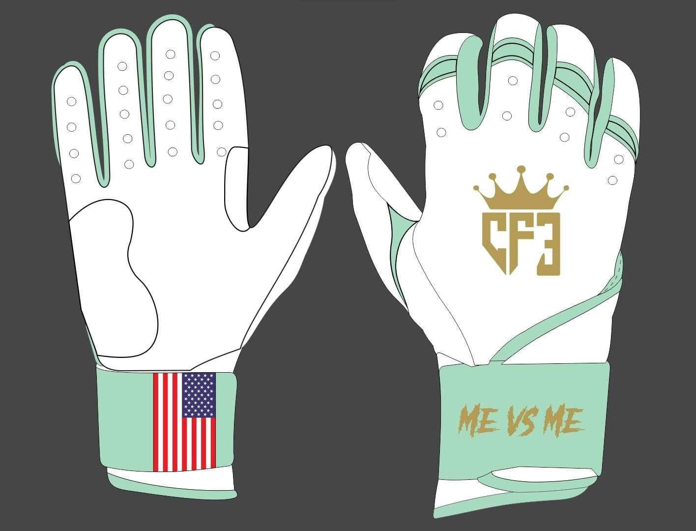 Batting Gloves Long Cuff - White, Mint, Gold CF3 Batting Gloves